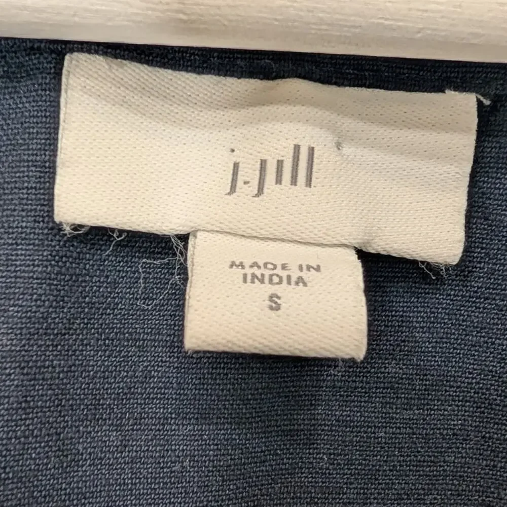 J Jill Linen Jacket Navy Cream Crochet Embroidery Boxy Boho Lagenlook Cardigan S